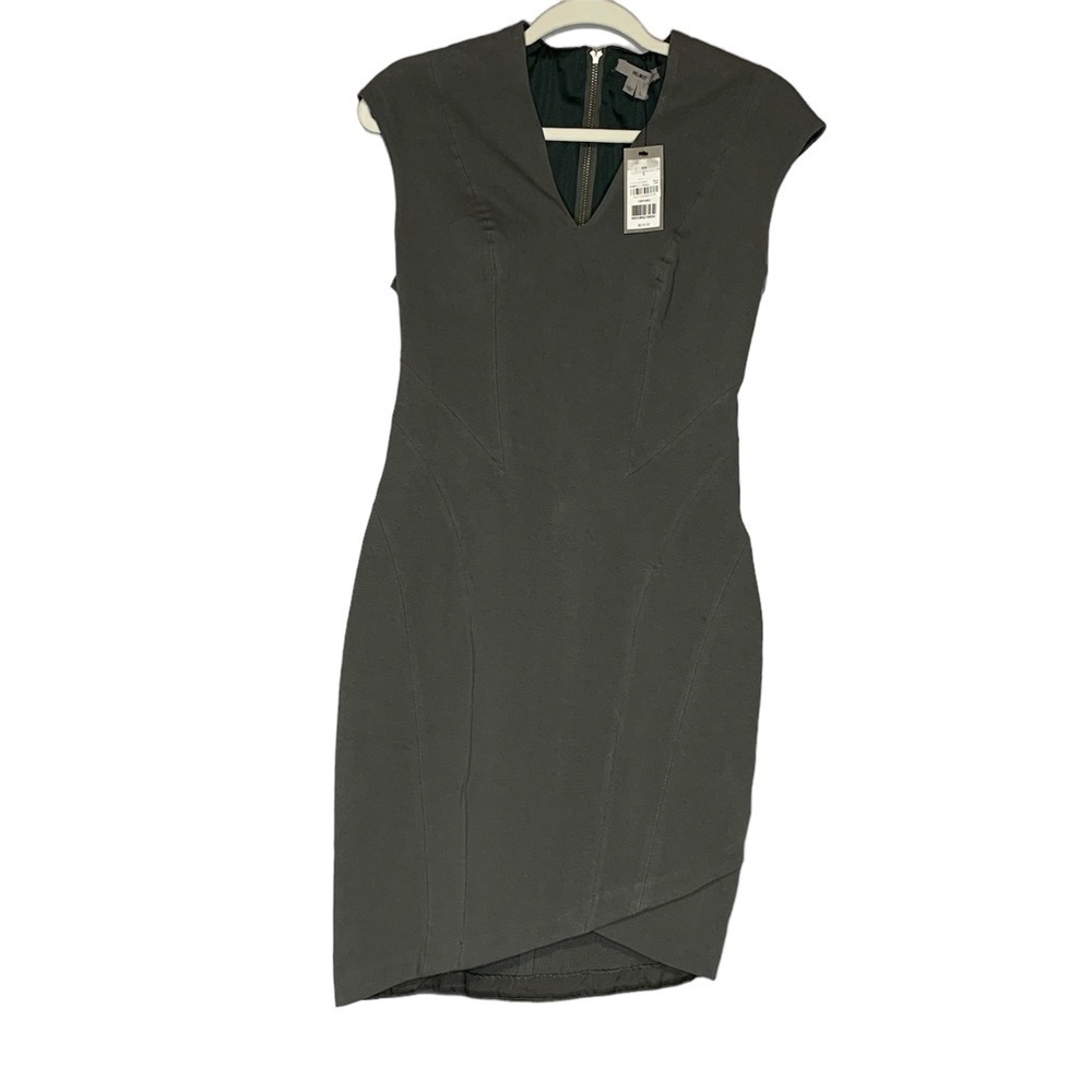 NWT Helmut Lang slate Bodycon Asymmetrical Sleeveless Midi Dress. Size L